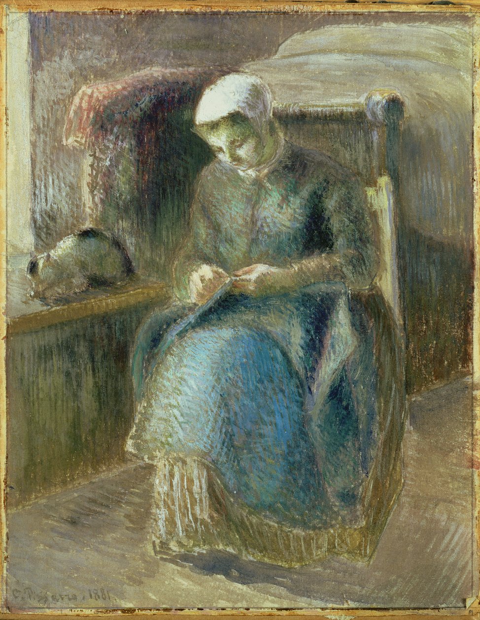 女人缝纫，1881年 作者 卡米尔·雅各布·毕沙罗