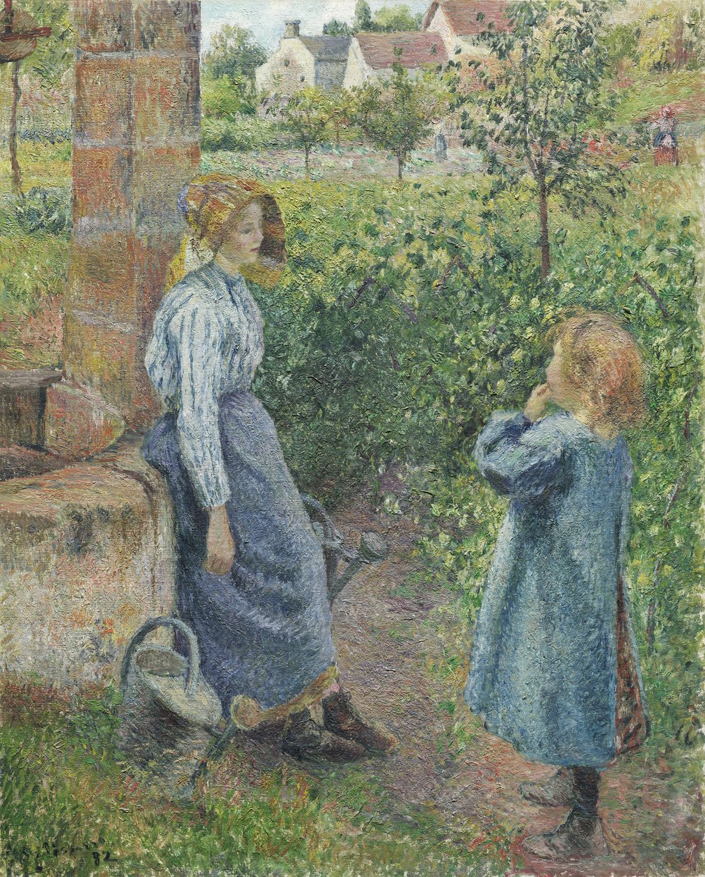 女人和孩子在井上，1882年 作者 卡米尔·雅各布·毕沙罗