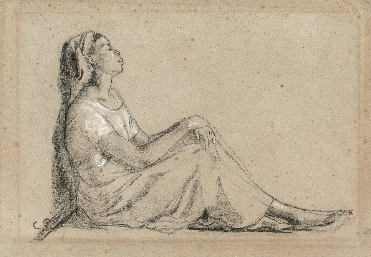 坐着的年轻黑人妇女，1855-7 作者 卡米尔·雅各布·毕沙罗