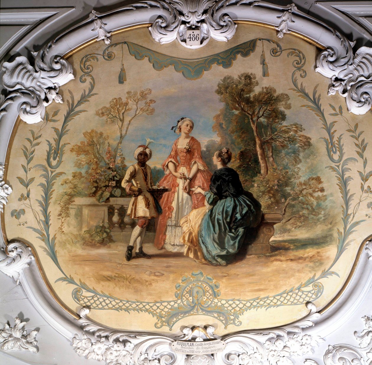 尚蒂伊公园的品酒师 Camille Roqueplan (1803-1855) 19 世纪的绘画作品。 0,97 x 1,14 m 尚蒂伊博物馆 conde 作者 卡米尔·约瑟夫·艾蒂安·罗克普兰