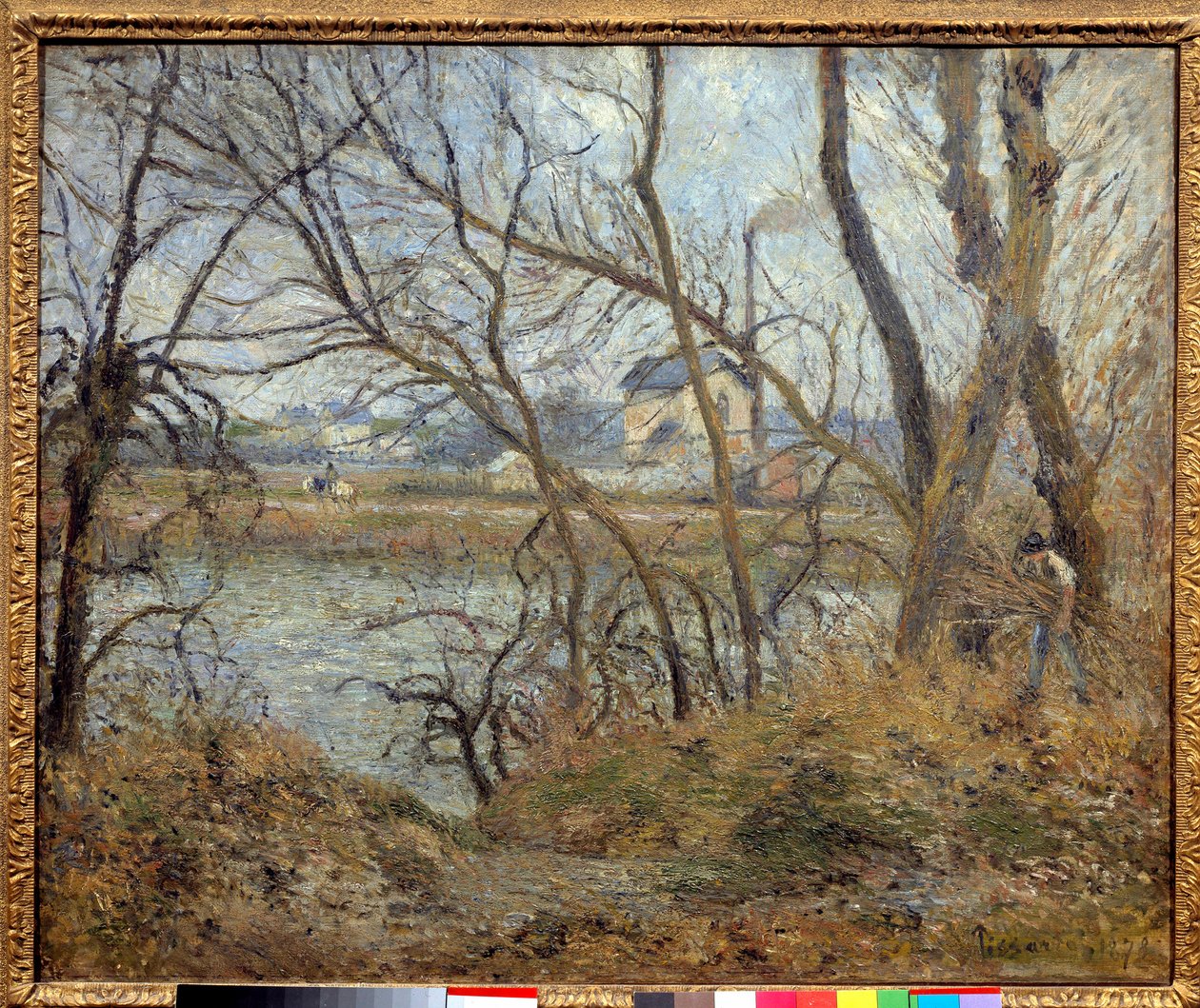 瓦兹河畔，靠近蓬图瓦兹，天气灰暗。 卡米尔·毕沙罗 (Camille Pissarro) 的绘画 (1830-1903) 作者 卡米尔·雅各布·毕沙罗