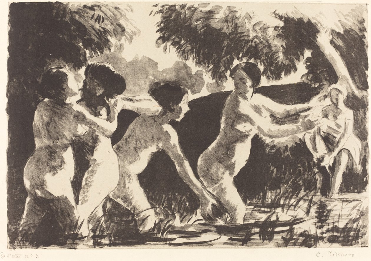 沐浴者 摔跤的Baigneuses luttants, 约1896年。 作者 卡米尔·毕沙罗