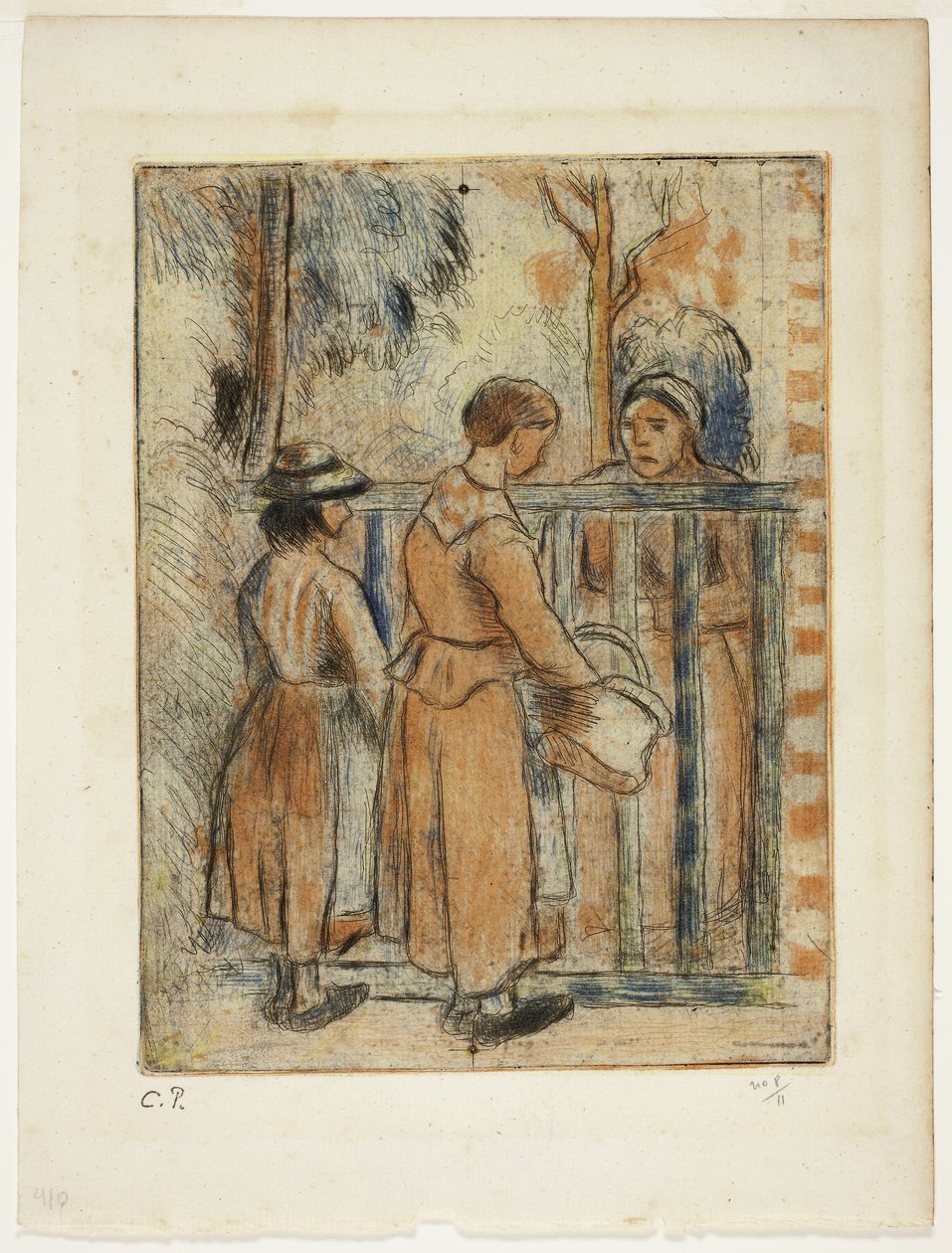 乞丐妇女》，约 1894 年（彩色蚀刻、干点和水印版画，象牙铺纸） 作者 卡米尔·毕沙罗