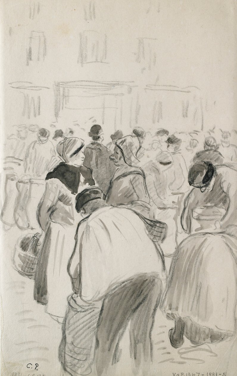蓬图瓦兹市场的构图研究，1881年 作者 卡米尔·毕沙罗