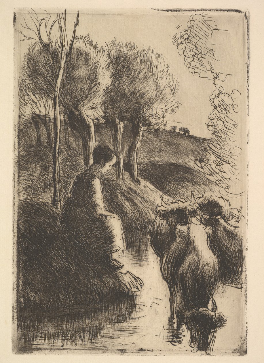 考赫德（Cowherd），在沃特斯边缘（Waters Edge），1890年。 作者 卡米尔·雅各布·毕沙罗