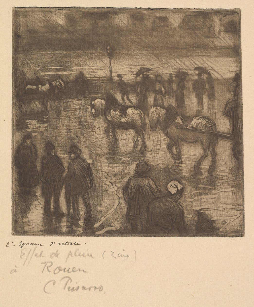 雨的印象，鲁昂，1883年。 作者 卡米尔·雅各布·毕沙罗
