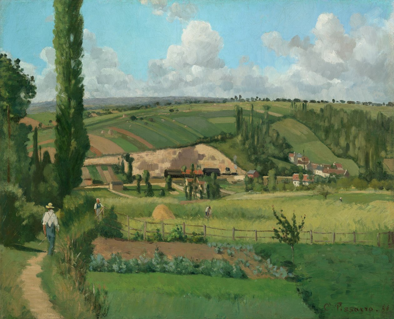Les Pâtis的风景，Pontoise，1868年。 作者 卡米尔·毕沙罗