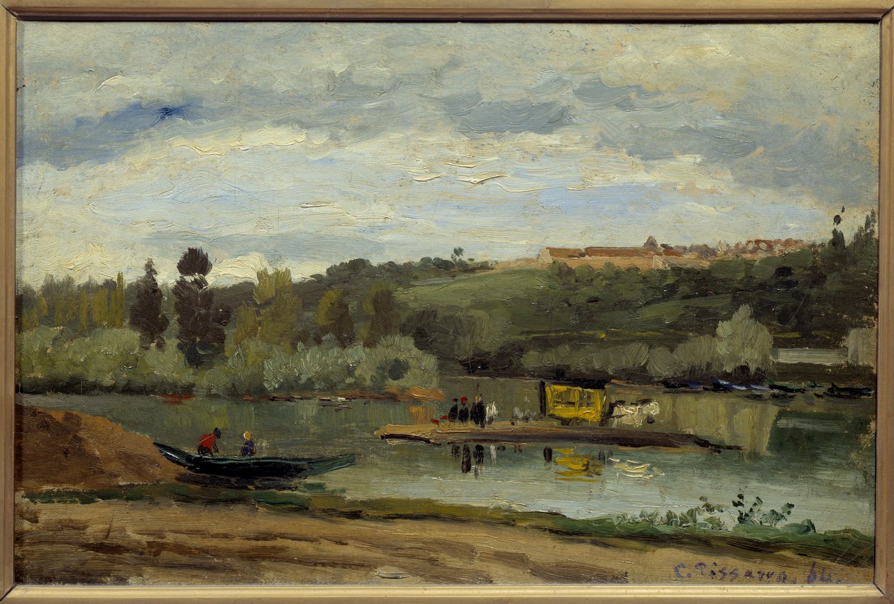 Le bac à la Varenne Saint Hilaire (圣希莱尔) 卡米耶-毕沙罗(1830-1903)的画作 1864 Dim 0,27x0,41 m 巴黎，奥赛博物馆 作者 卡米尔·雅各布·毕沙罗