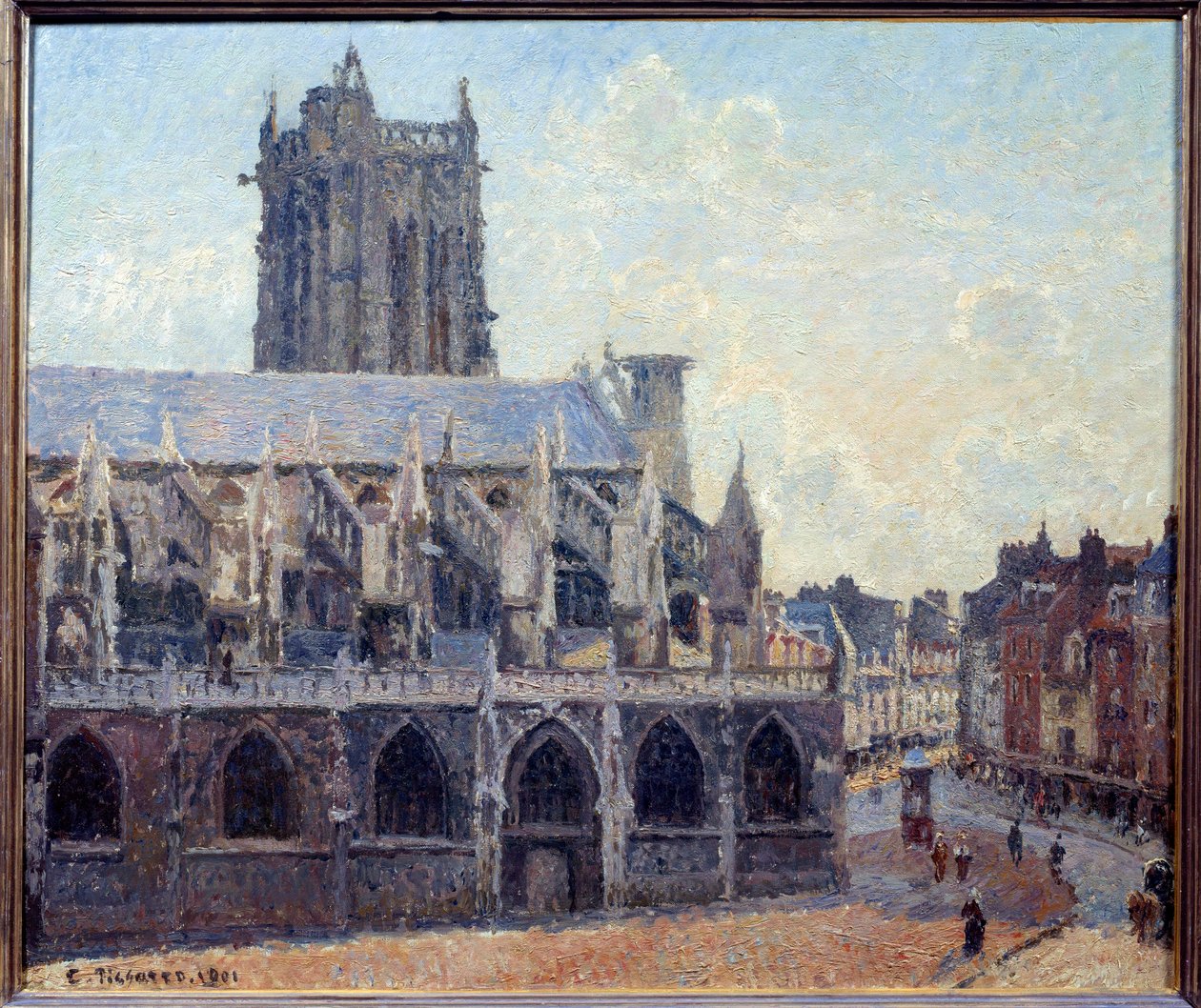 卡米尔·毕沙罗 (Camille Pissarro) (1830-1903) 1901 年绘制的圣雅克·迪耶普教堂 (Church of Saint Jacques a Dieppe)。 0.54x0.65 m 巴黎，奥赛博物馆 - 迪耶普的圣雅克教堂。 卡米尔·毕沙罗 (Camille Pissarro) 的绘画 (1830-1903) 作者 卡米尔·雅各布·毕沙罗