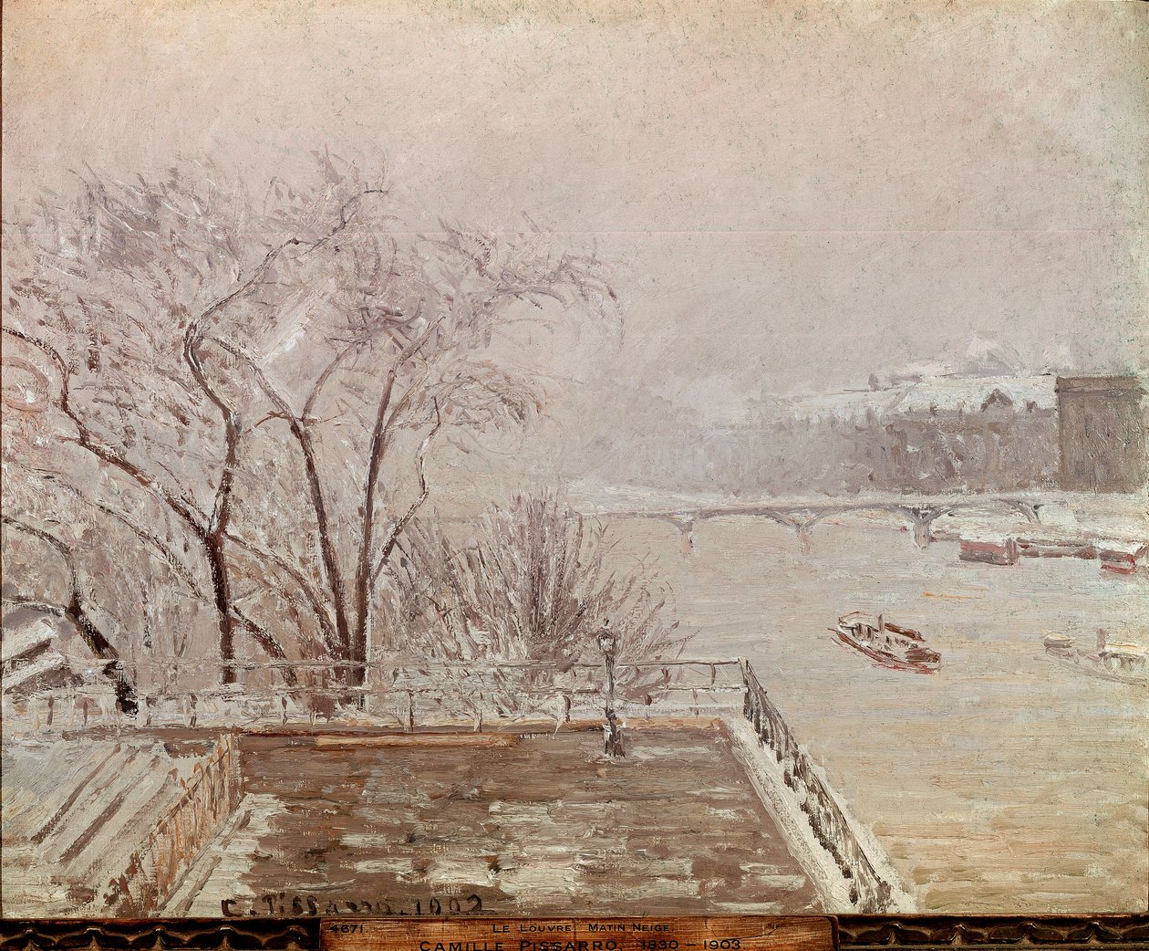 卢浮宫的早晨，雪景。 卡米尔·毕沙罗 (Camille Pissarro) (1830-1903) 的画作，1902 年。布面油画。 尺寸：65x81cm。 伦敦，国家美术馆 作者 卡米尔·雅各布·毕沙罗