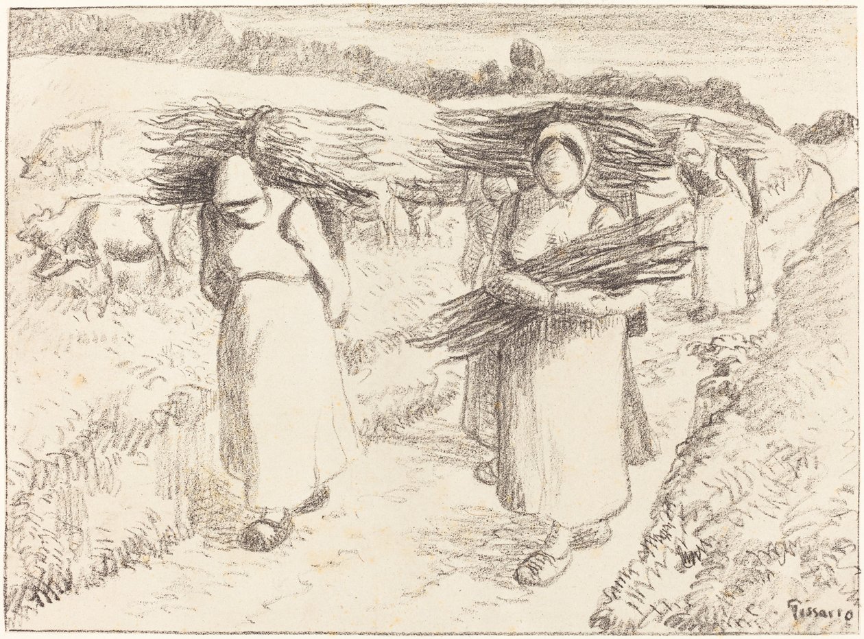 拿着棍子的农民 Paysannes portant des fagots, 1896. 作者 卡米尔·毕沙罗