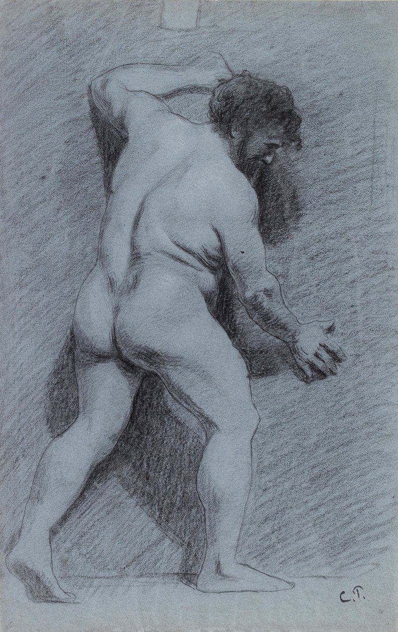 靠墙摆放的男性裸体研究，面向右的侧面，1856-1860年 作者 卡米尔·毕沙罗