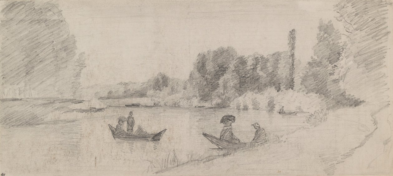 有船的河流景观研究，1863-1864年 作者 卡米尔·毕沙罗