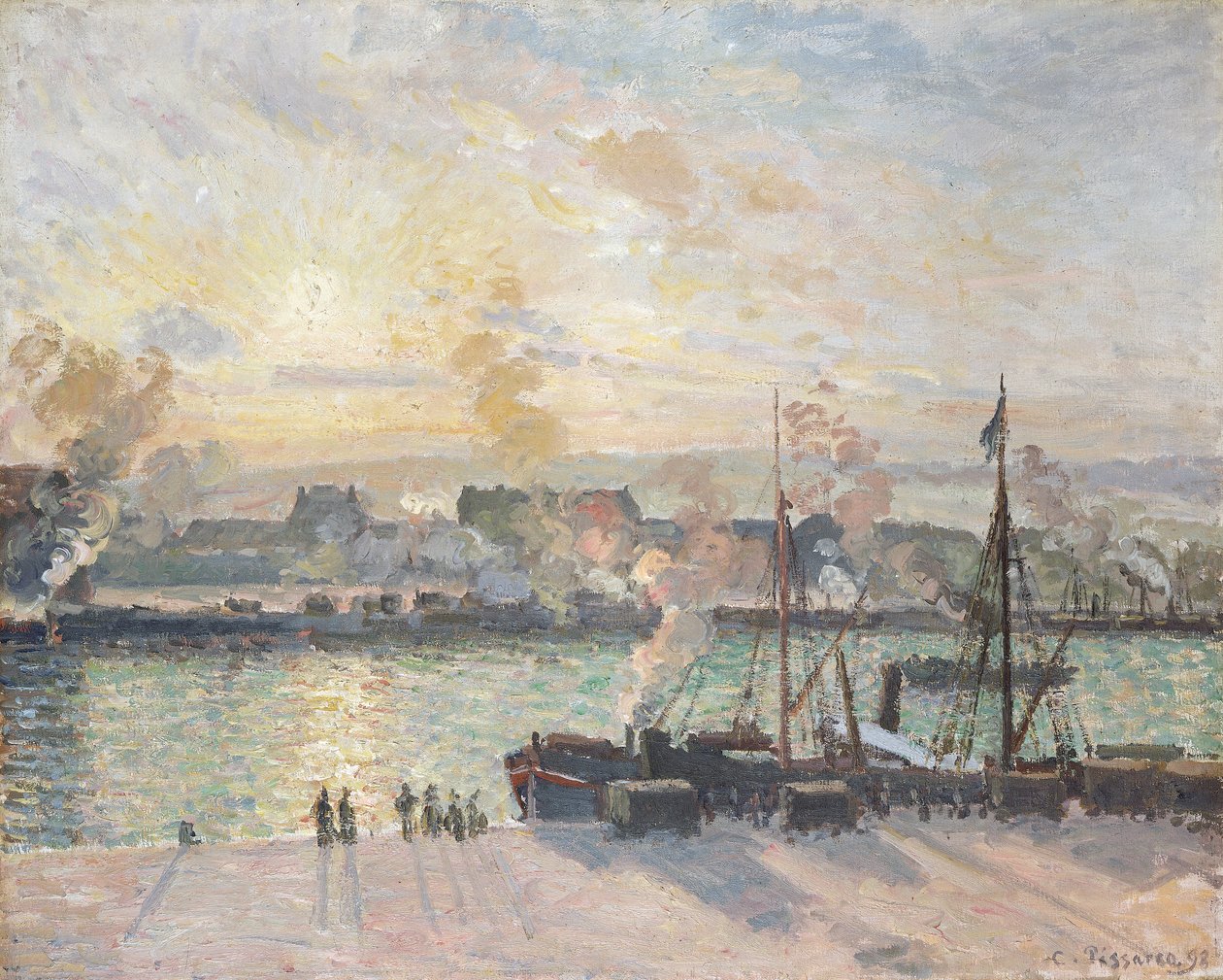 日落，鲁昂港》，蒸汽船，1898年 作者 卡米尔·毕沙罗