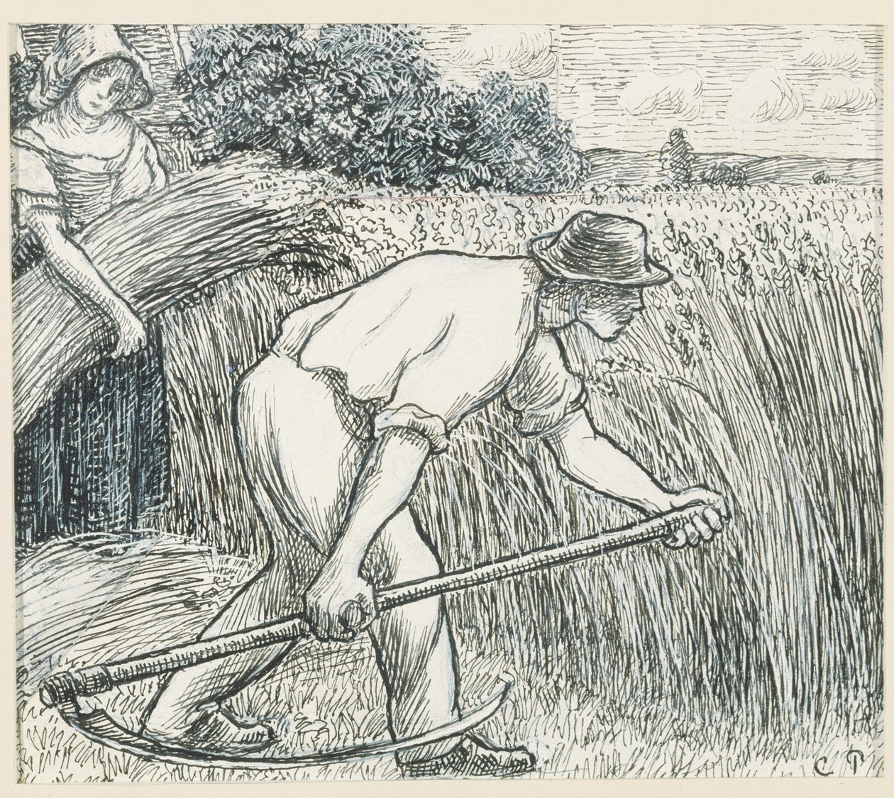 丰收年，约1895年（钢笔和墨水，纸上含铅白色水粉画） 作者 卡米尔·雅各布·毕沙罗