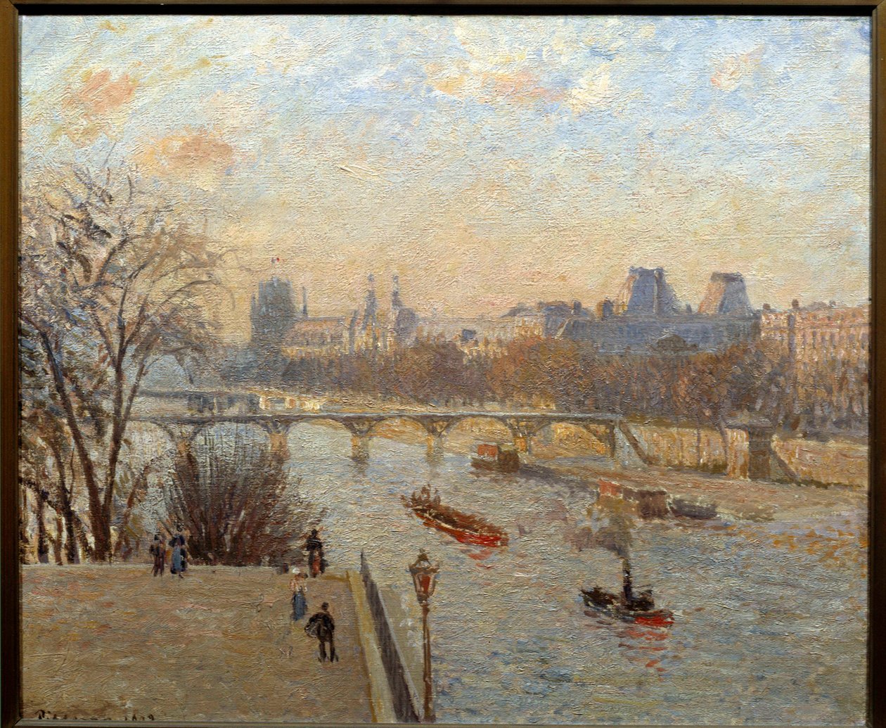 卢浮宫和巴黎艺术桥 Camille Pissarro (1830-1903) 绘画 19 世纪兰斯，Musee des Beaux Arts 作者 卡米尔·雅各布·毕沙罗