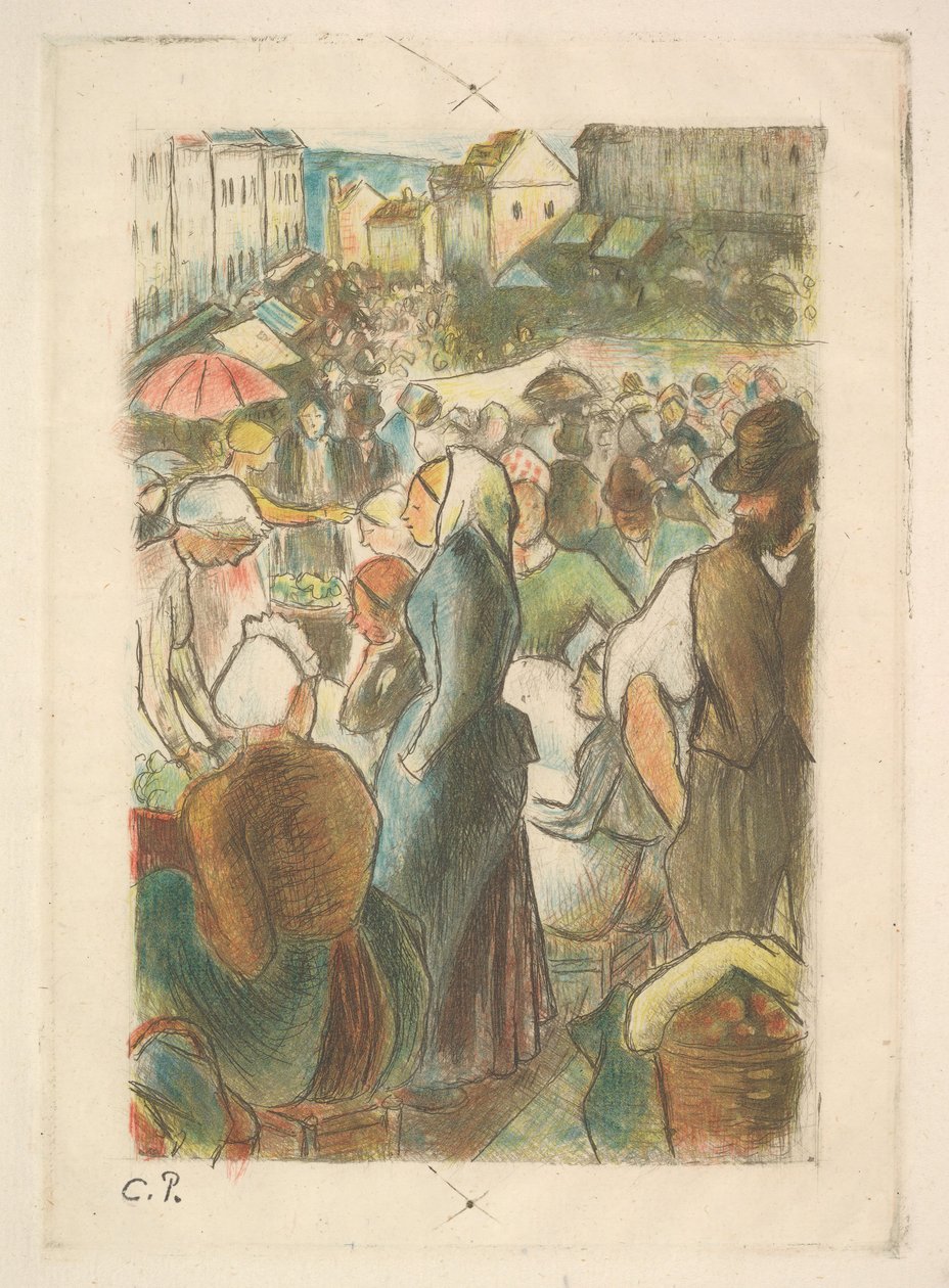 Gisors的市场：Rue Cappeville, 1894-95。 作者 卡米尔·毕沙罗