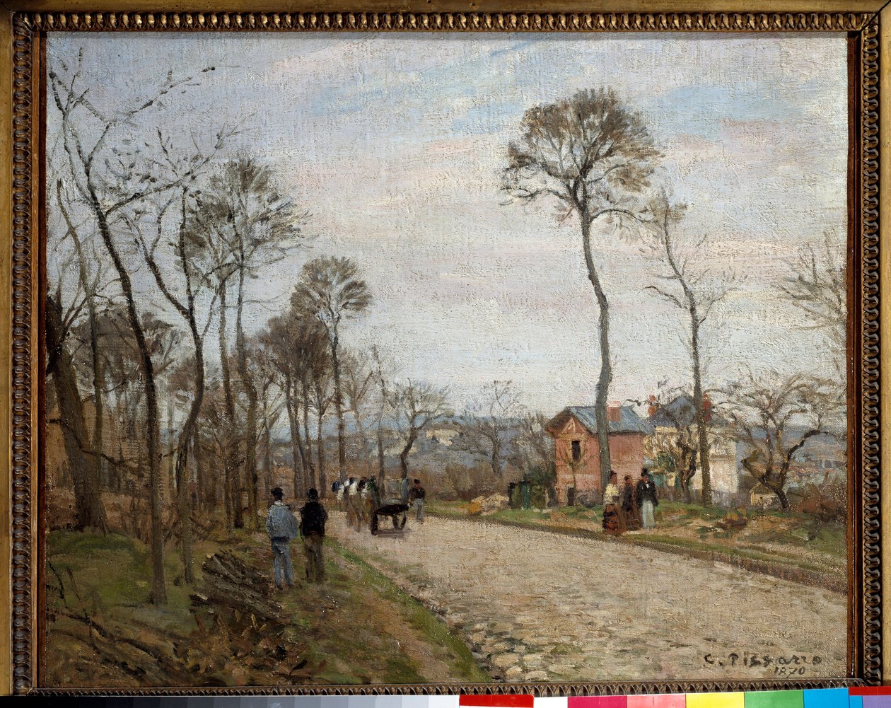 通往卢维谢讷的道路。 卡米尔·毕沙罗 (Camille Pissarro) 的绘画 (1830-1903) 作者 卡米尔·雅各布·毕沙罗