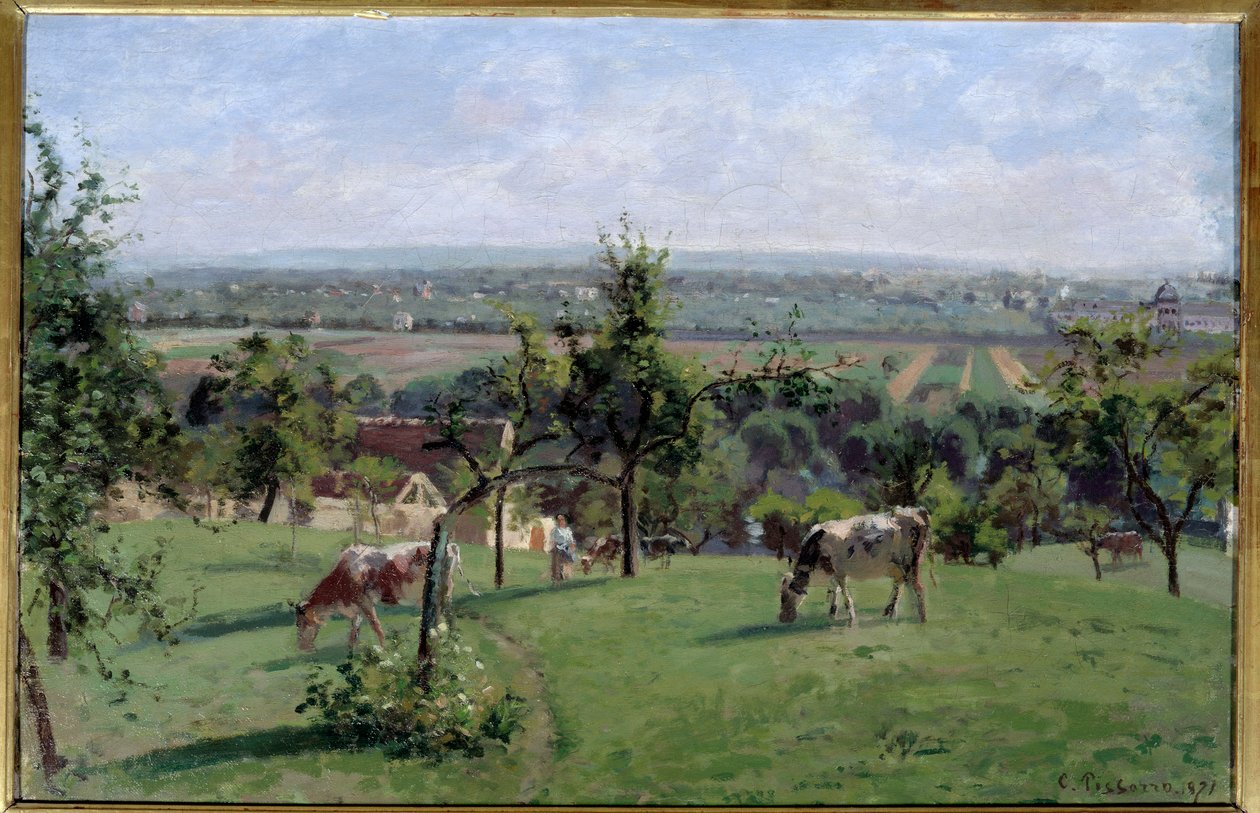 Vesinet 的斜坡。 卡米尔·毕沙罗 (Camille Pissarro) 的绘画 (1830-1903) 作者 卡米尔·雅各布·毕沙罗