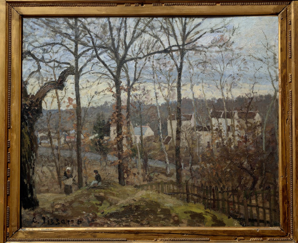 Louveciennes 的冬季景观。 卡米尔·毕沙罗 (Camille Pissarro) 的绘画 (1830-1903) 作者 卡米尔·雅各布·毕沙罗