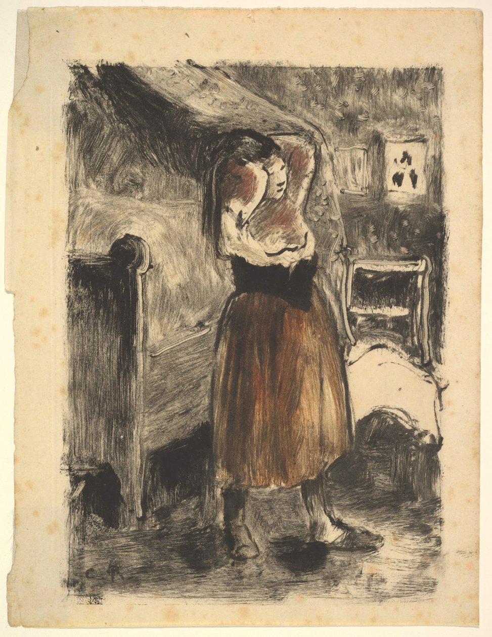 整理头发的女人，1894年。 作者 卡米尔·雅各布·毕沙罗