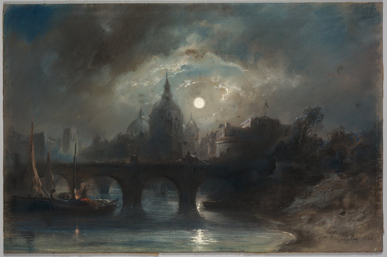 城市夜景，1831年。 作者 卡米尔·罗克普兰