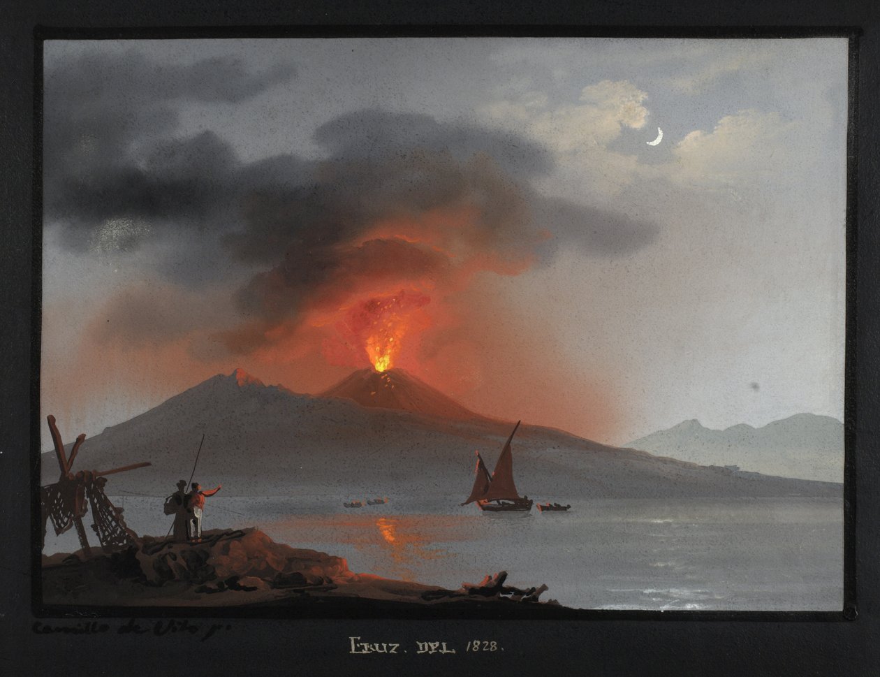 维苏威火山，1828年喷发 作者 卡米洛·德·维托（Camillo de Vito）