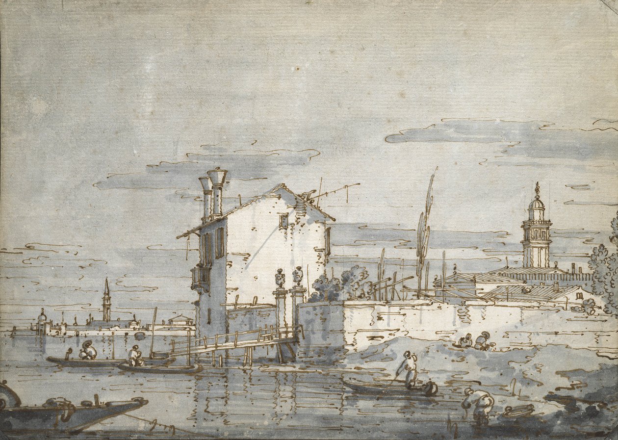 泻湖中的一个岛屿（笔和墨水在纸上洗） 作者 乔瓦尼·安东尼奥运河（Canaletto）