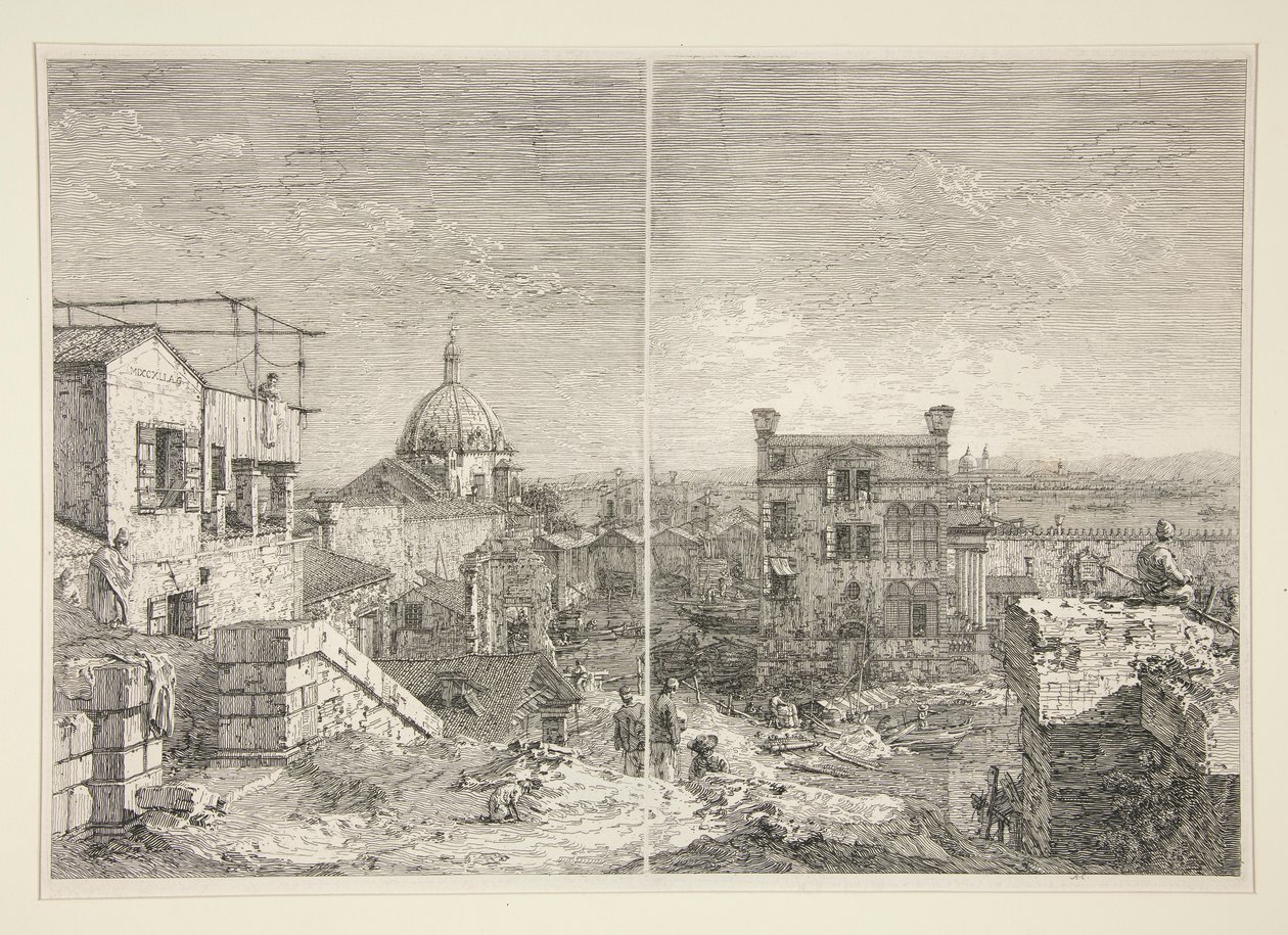 有碑文的房子MDCCXLI.A. C. [and] The House with the Peristyle and Six Columns，选自 Vedute（景观）系列 作者 卡纳莱托（乔瓦尼安东尼奥运河）