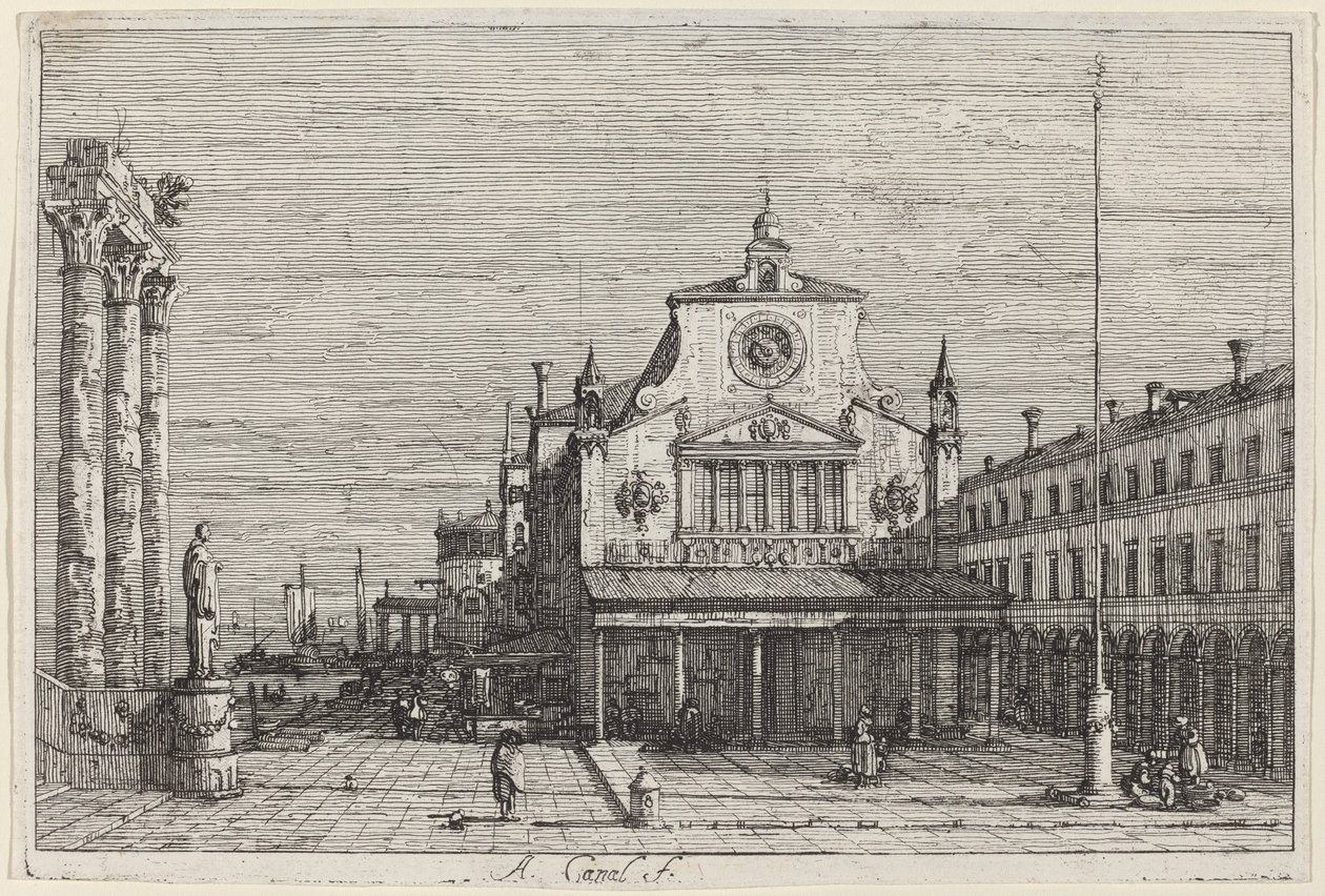 S. Giacomo di Rialto的假想图，约1735-1746。 作者 卡纳莱托