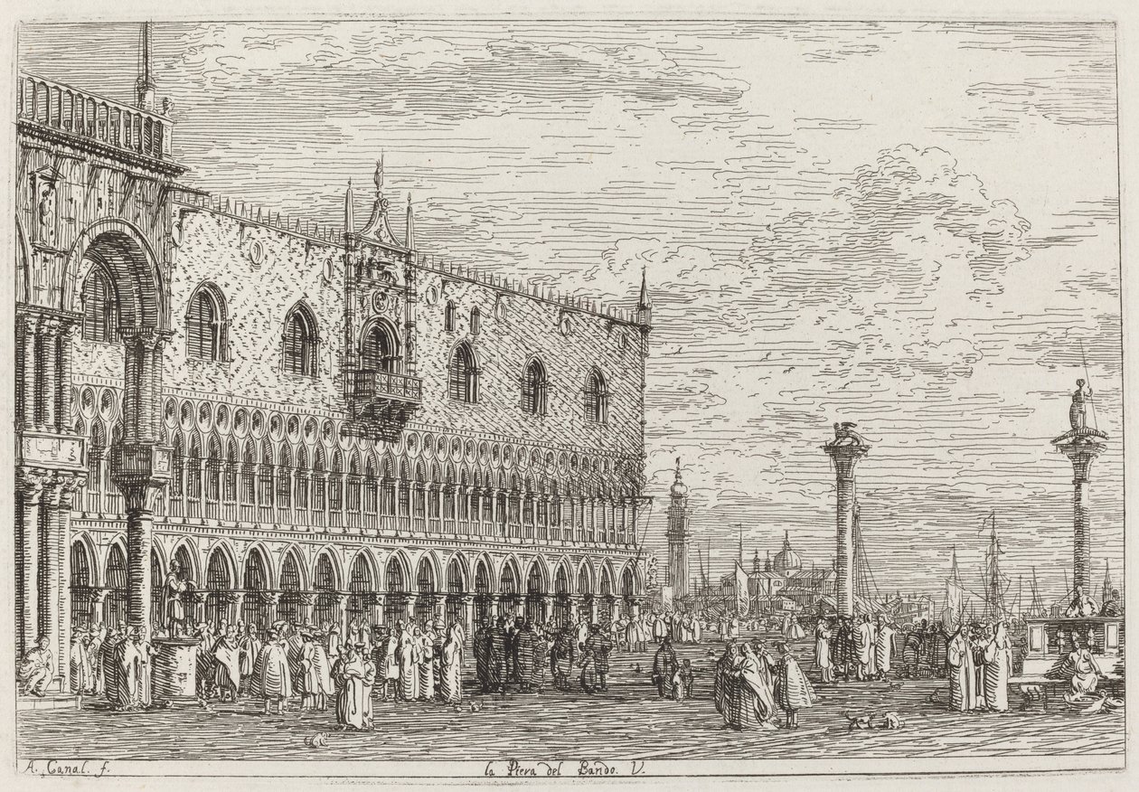 La Piera del Bando.V.[右下角]，约1735-1746。 作者 卡纳莱托