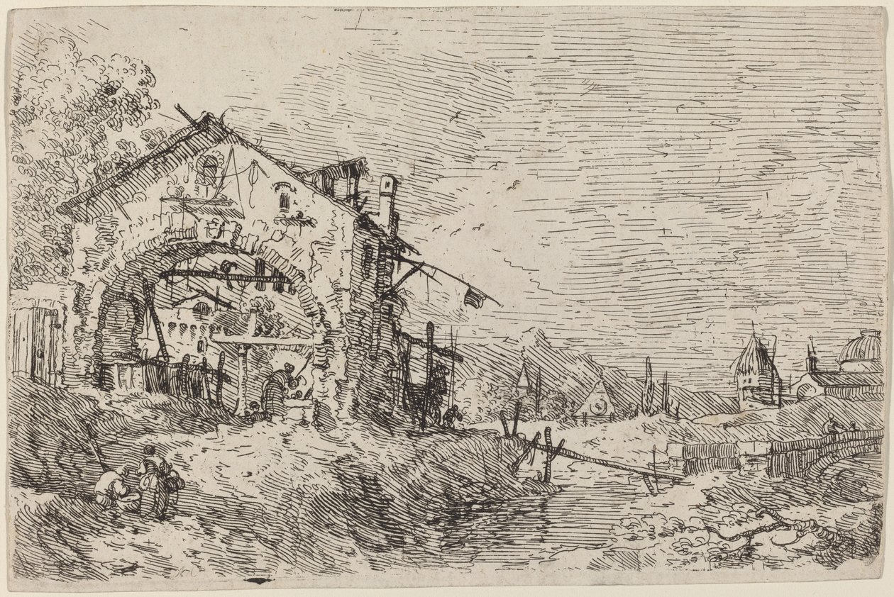 井边女人的风景，约1735-1746。 作者 卡纳莱托