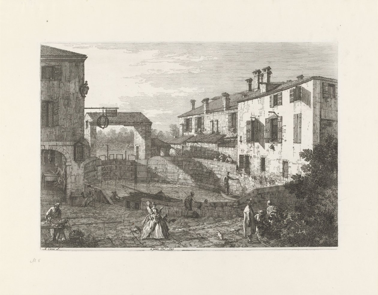 Le porte del Dolo（物品上的标题）
现有的和想象中的地方的景观（系列名称）
Vedute altre prese da i Luoghi altre ideate da Antonio Canal（系列标题） 作者 卡纳莱托