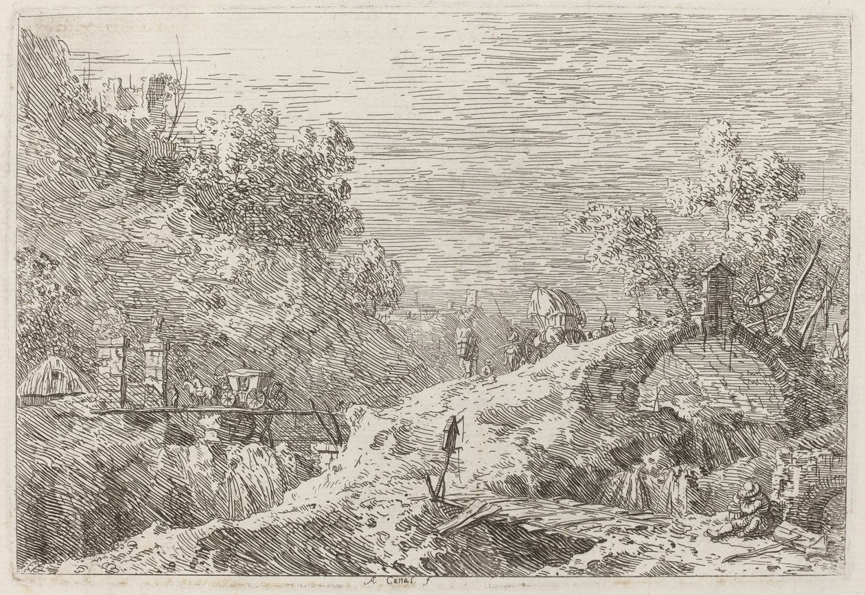 有五座桥的山景，约1735-1746。 作者 卡纳莱托
