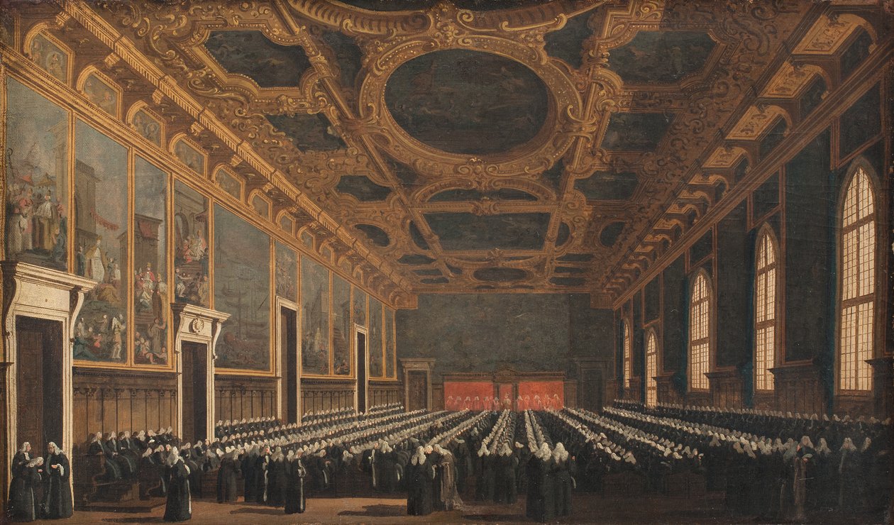 总督和大议会在大议会厅（Sala del Maggior Consiglio 作者 卡纳莱托