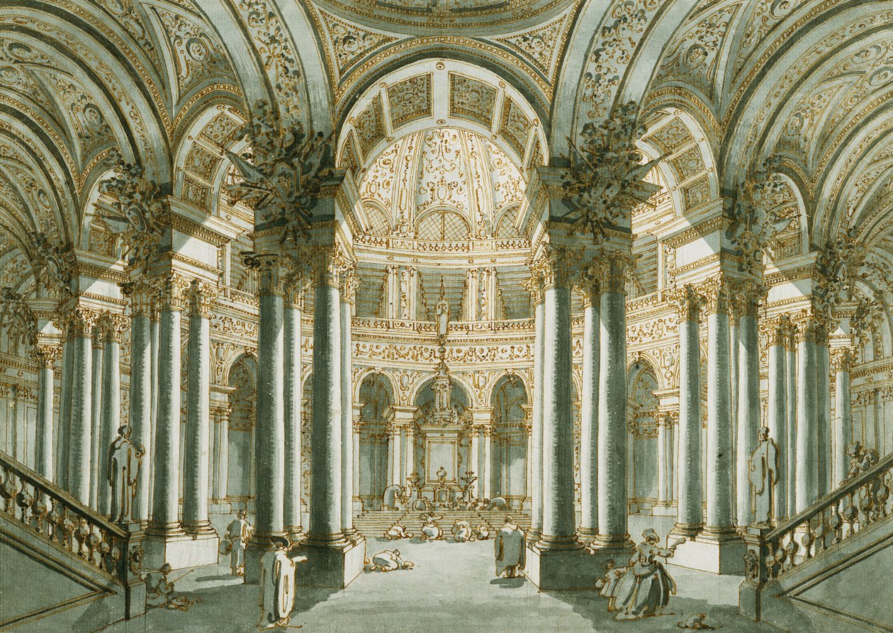 教堂内部，人物在祈祷中， 作者 乔瓦尼·安东尼奥运河（Canaletto）