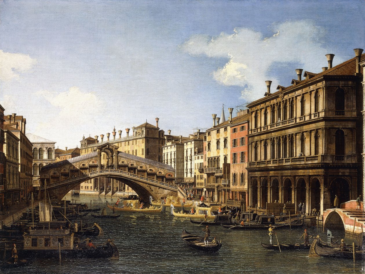南部的威尼斯里亚托桥（Rialto Bridge），从南部出发，在1740年萨克森亲王（Saxony）登船时登船， 作者 乔瓦尼·安东尼奥运河（Canaletto）