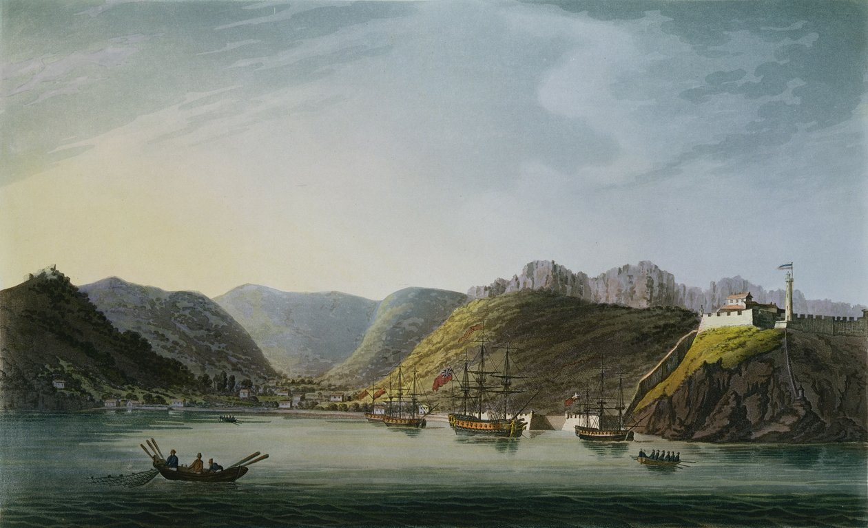 Elba的波尔图Ferraio Bay西侧的视图，由Francis Jukes（1747-1812）雕刻，由J. Daniell出版，1814年4月 作者 詹姆斯·威尔上尉