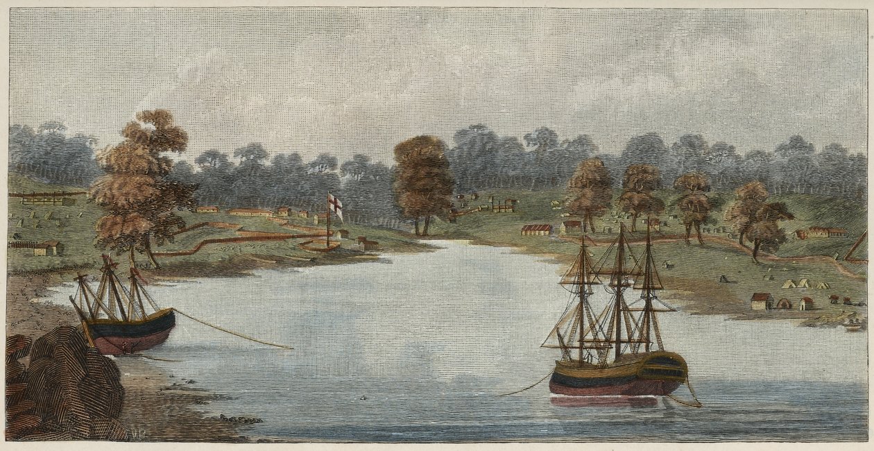 悉尼湾，1788年（手工彩色铜版画） 作者 约翰·亨特上尉