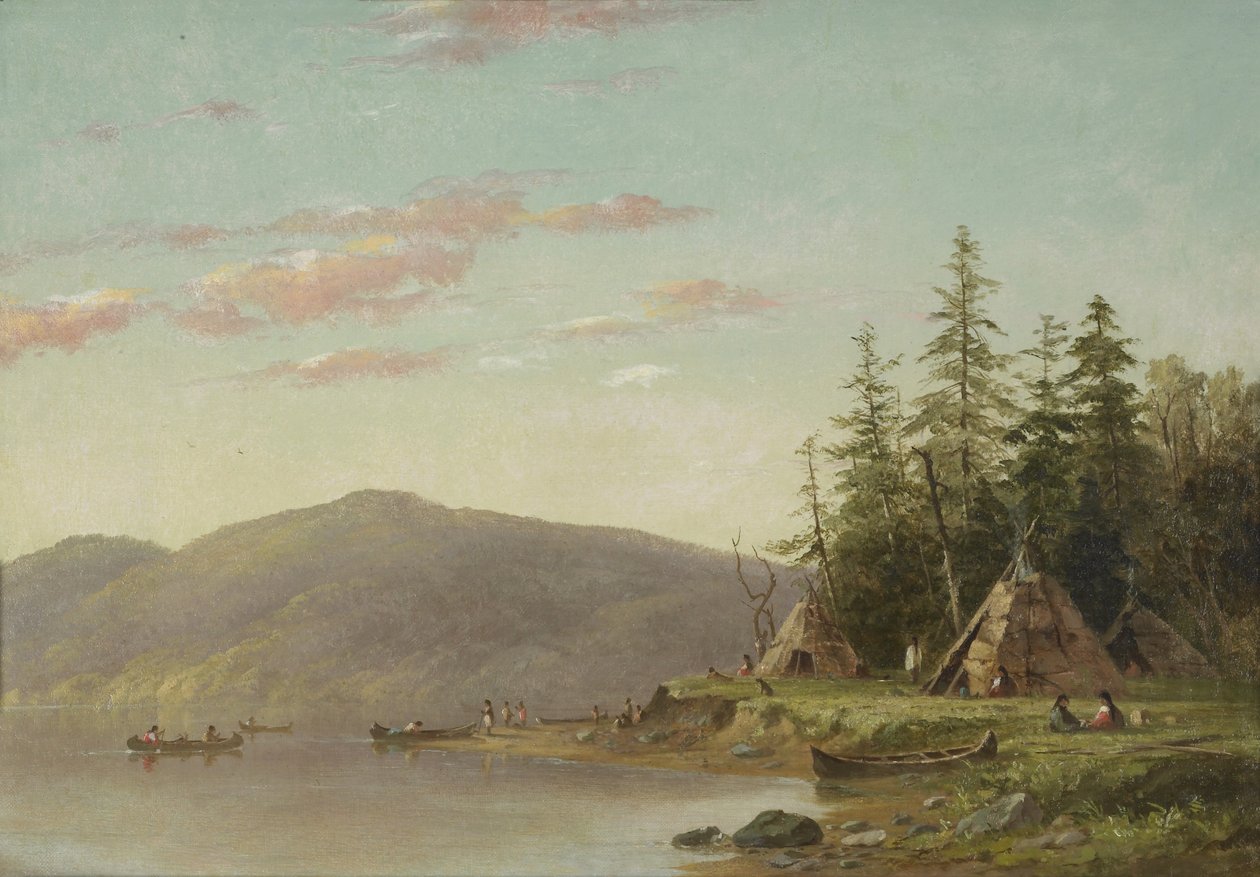密西西比河上游的奇佩瓦族营地，约 1845 年（布面油画） 作者 塞斯·伊士曼上尉