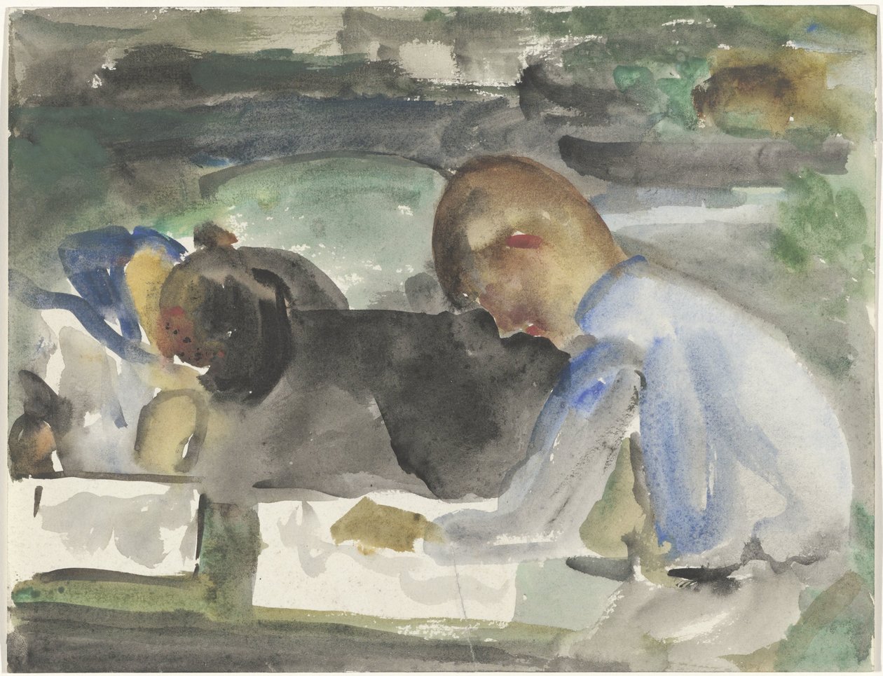 两个孩子在画画 作者 Carel Adolph 狮子纪念章