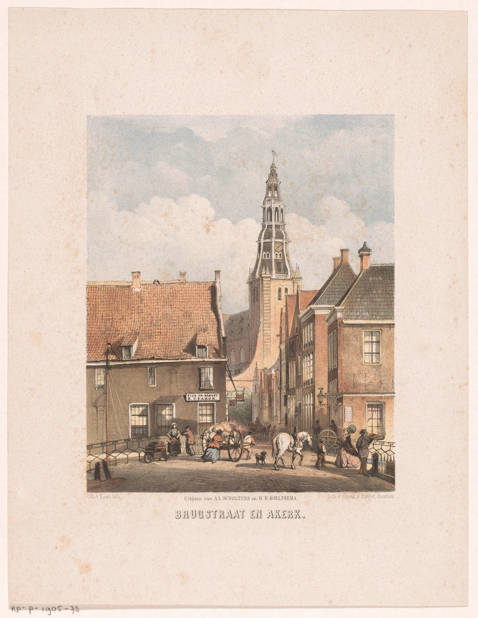 格罗宁根 Brugstraat 和 Der Aa 教堂 Brugstraat 和 Akerk（物体上的标题） 作者 卡雷尔·克里斯蒂安·安东尼·拉斯特