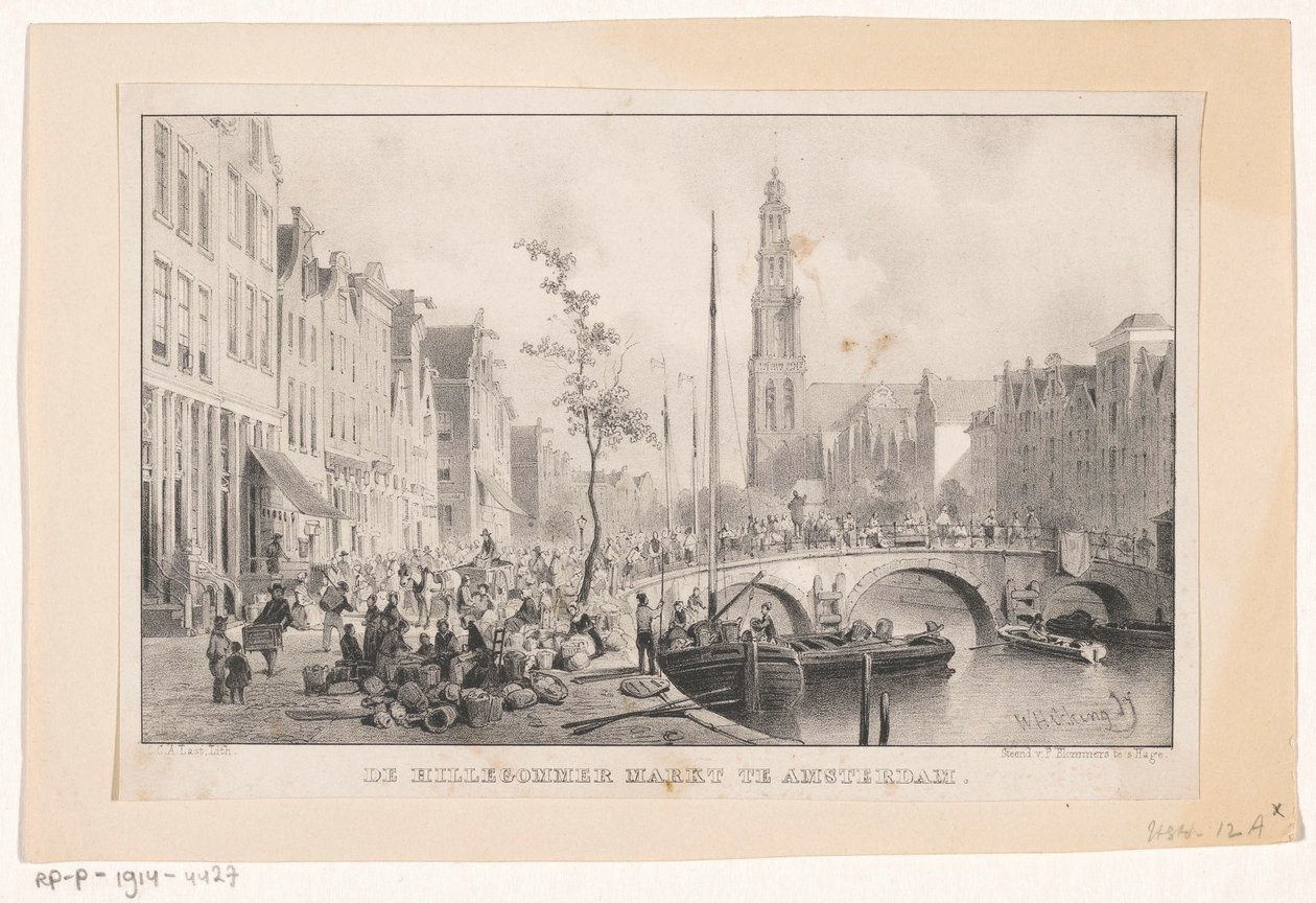 阿姆斯特丹 Reesluis 的 Hillegommermarkt 阿姆斯特丹的 Hillergommermarkt（物品上的标题） 作者 卡雷尔·克里斯蒂安·安东尼·拉斯特