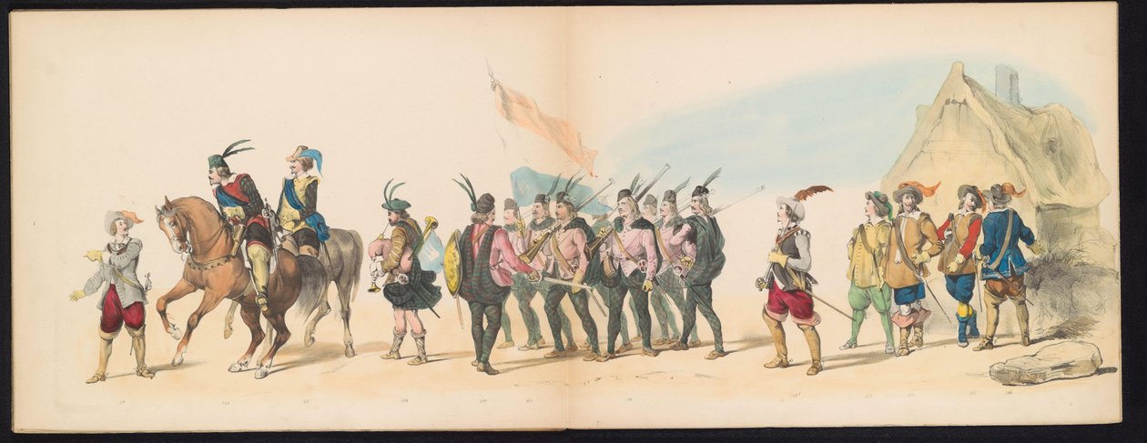 莱顿学生的化妆舞会，1850 年（图版 11）
1629 年弗雷德里克-亨德里克在埃尔托根博斯的演出：1850 年 6 月 11 日莱顿学院 H.H. 学生的化装舞会（实物上的系列标题） 作者 卡雷尔·克里斯蒂安·安东尼·拉斯特