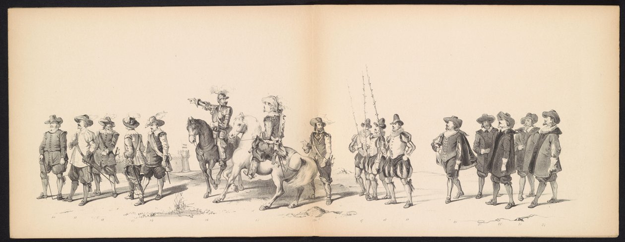 莱顿学生的化妆舞会，1850 年（图版 2）
1629 年弗雷德里克-亨德里克在赫托亨博斯的演出：1850 年 6 月 11 日莱顿音乐学院学生的化装舞会（实物上的系列标题） 作者 卡雷尔·克里斯蒂安·安东尼·拉斯特