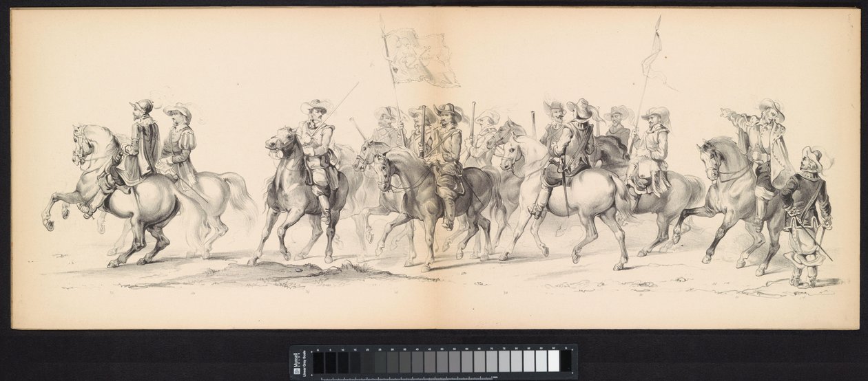 莱顿学生的化妆舞会，1850 年（图版 4）
1629 年弗雷德里克-亨德里克在赫托亨博斯的室内化妆舞会：1850 年 6 月 11 日莱顿学院 H.H. 学生的化装舞会（实物上的系列标题） 作者 卡雷尔·克里斯蒂安·安东尼·拉斯特