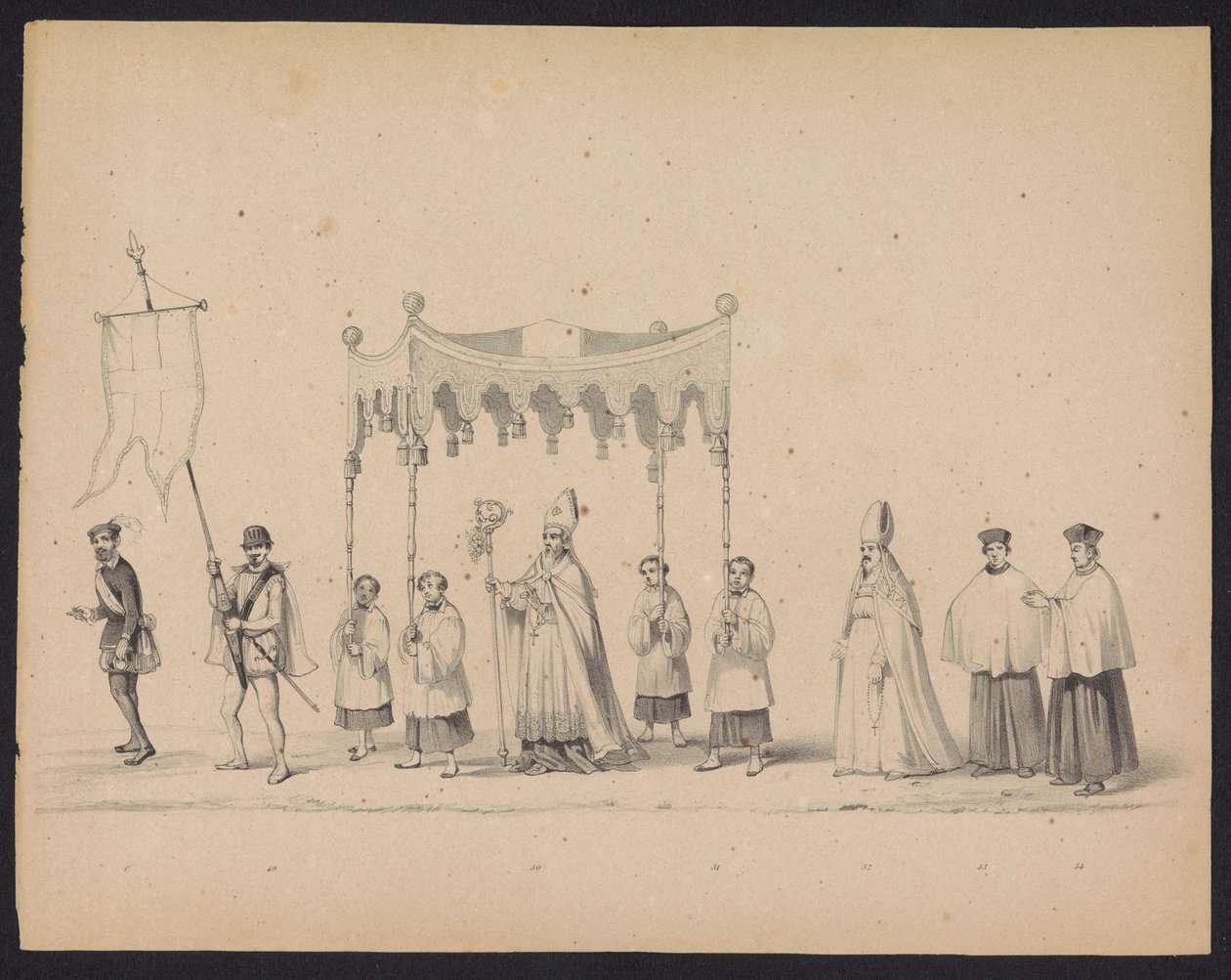 乌特勒支学生的化妆舞会，1846 年（图版 10）
1846 年 6 月 17 日，乌特勒支学生殿下举行的化装舞会的插图，表现的是 1549 年 10 月 3 日西班牙王子菲利浦二世在乌特勒支的巡游。 作者 卡雷尔·克里斯蒂安·安东尼·拉斯特