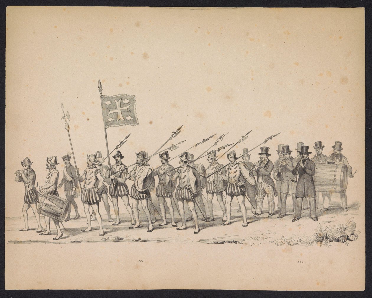 乌特勒支学生化妆舞会，1846 年（图版 22）
描绘 1549 年 10 月 3 日西班牙王子菲利浦二世在乌特勒支的巡游的化装游行插图，1846 年 6 月 17 日由乌特勒支学生殿下举行。 作者 卡雷尔·克里斯蒂安·安东尼·拉斯特