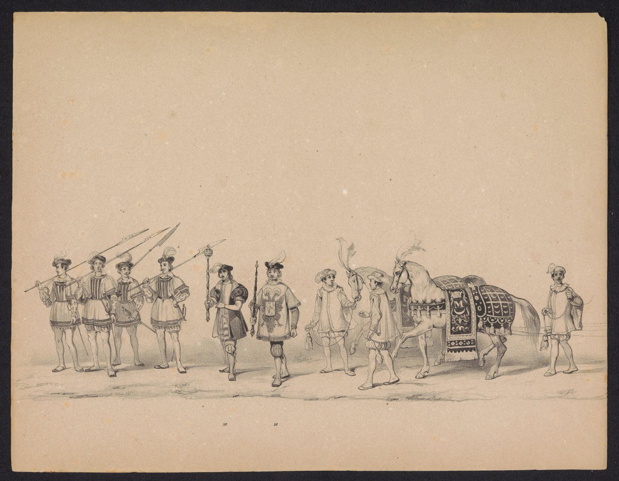 乌特勒支学生的化妆舞会，1846 年（图版 7）
1846 年 6 月 17 日，乌特勒支学生殿下举行的化装舞会的插图，表现了 1549 年 10 月 3 日西班牙王子菲利浦二世在乌特勒支的巡游。 作者 卡雷尔·克里斯蒂安·安东尼·拉斯特