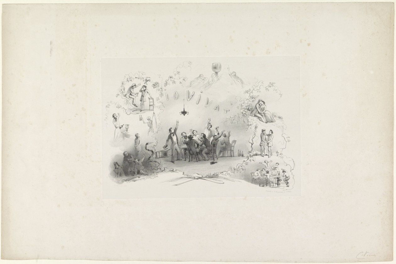 莱顿学生年历漫画，1849 年 Io Vivat（物体上的标题） 作者 卡雷尔·克里斯蒂安·安东尼·拉斯特